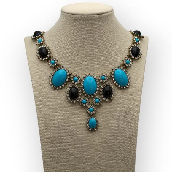 Turquoise Oval Cabochon Elegant Necklace with Crystals Rhinestones - Picture 1 of 8